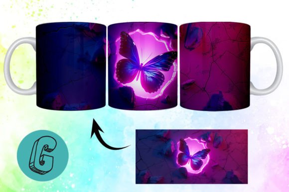 3D Fantasy Butterfly Mug Wrap: Creative Design Asset