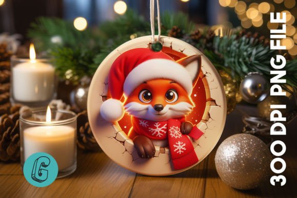 3D Fox Break Through Ornament Front 2: Creative Digital Asset