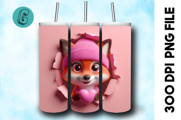 3D Fox Valentine Tumbler Wrap: A Charming Design Asset