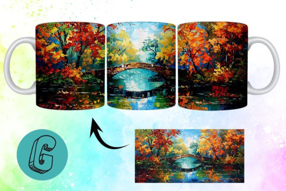 3D Oil Paint Autumn Park Mug Wrap Design