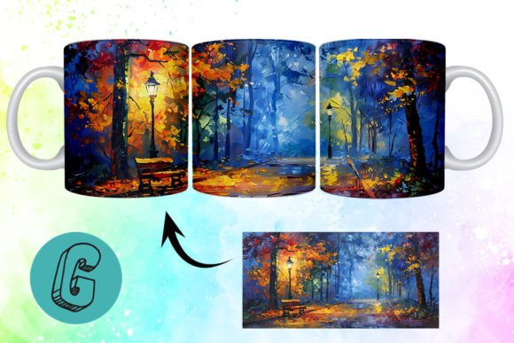 3D Oil Paint Fall Street Mug Wrap 01