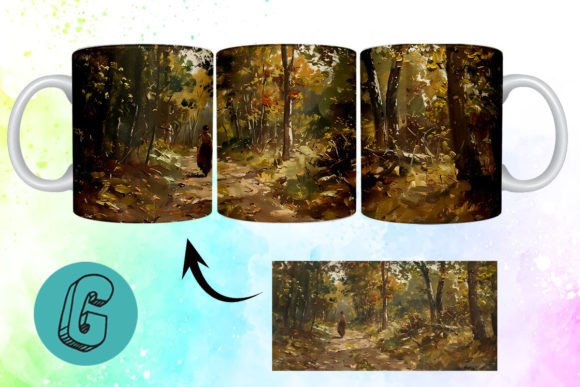 3D Oil Paint Forest Garden Mug Wrap 17: Creative Design Asset