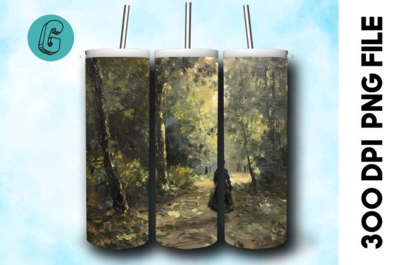 3D Oil Paint Forest Tumbler Wrap 35: A Digital Art Asset