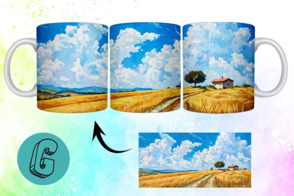 3D Oil Paint Landscape Mug Wrap: A High-Quality Digital Download