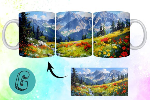 3D Oil Paint Mountain Mug Wrap 11: A Creative Asset