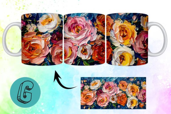 3D Oil Paint Pretty Flowers Mug Wrap: A Digital Delight