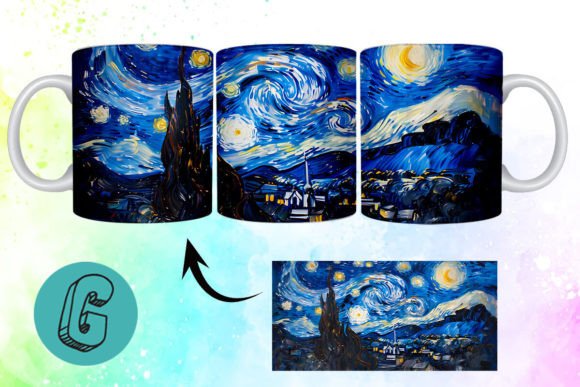 3D Oil Paint Starry Night Mug Wrap 03