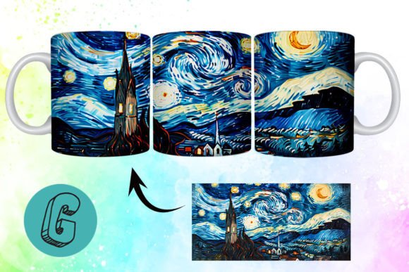3D Oil Paint Starry Night Mug Wrap 07: A Creative Digital Asset