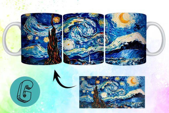 3D Oil Paint Starry Night Mug Wrap: Creative Digital Art
