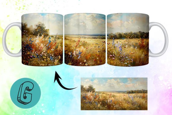3D Oil Paint Wildflowers Mug Wrap 09: A Digital Art Gem