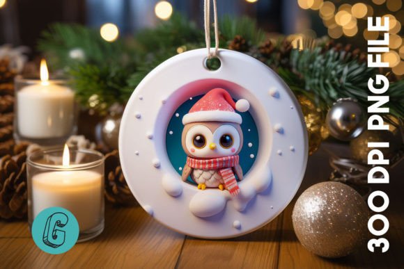 3D Owl Break Through Ornament Front (86) Digital Design Asset