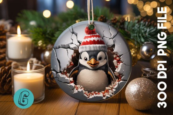 3D Penguin Break Through Ornament (10): A Festive Digital Asset