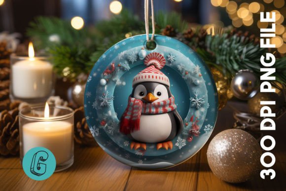 3D Penguin Break Through Ornament (16) Digital Download