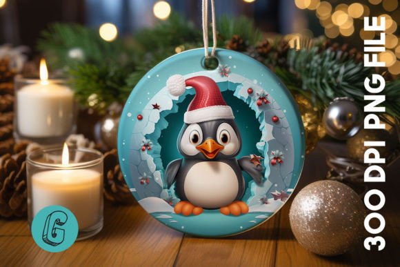 3D Penguin Break Through Ornament (18) Digital Download