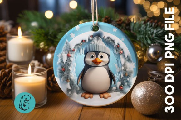 3D Penguin Break Through Ornament: A Charming Digital Design Asset