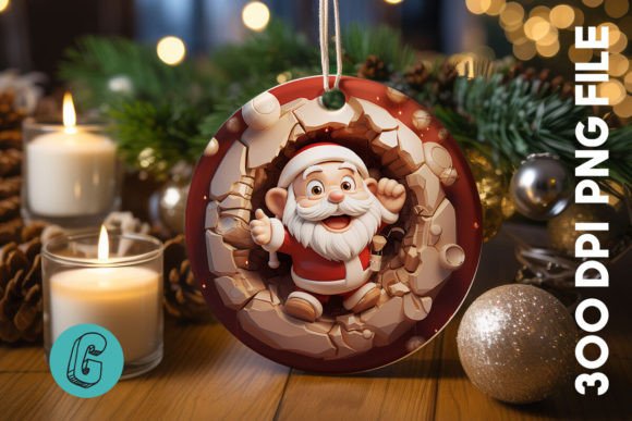 3D Santa Break Through Ornament (28) High-Quality Digital Download