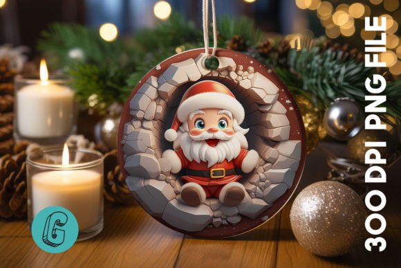 3D Santa Break Through Ornament (37) Festive Design