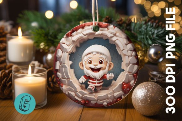 3D Santa Break Through Ornament: A Festive Design Asset