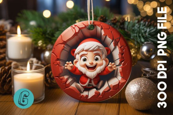 3D Santa Break Through Ornament: Festive Digital Download