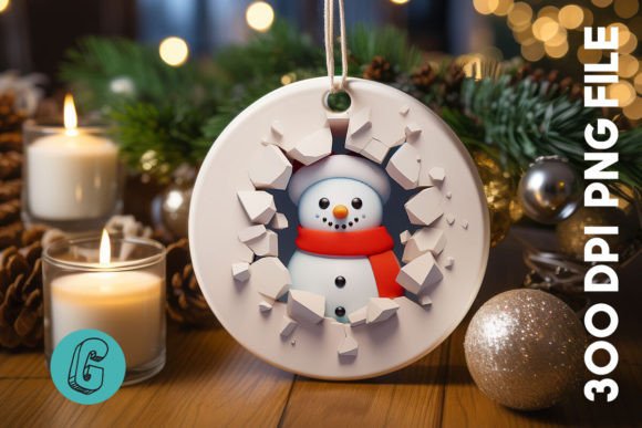 3D Snowman Break Wall Ornament PNG (46) for Creative Projects