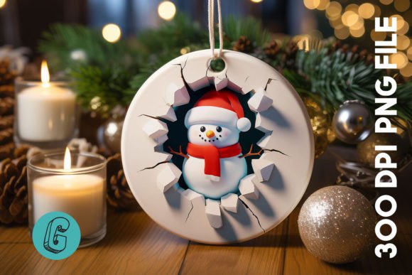 3D Snowman Break Wall Ornament PNG for Festive Crafts