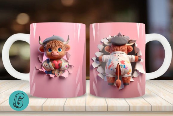 3D V-day Artist Highland Cow Mug Wrap 07