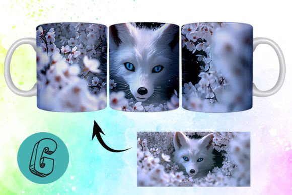 3D Valentine Fox Floral Mug Wrap 09: Creative Digital Download