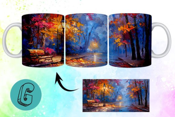 Autumn Artistry: The 3D Oil Paint Fall Street Mug Wrap 10 Design
