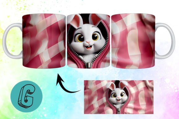 Valentine Cute Rabbit 3D Mug Wrap (07)