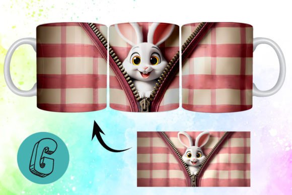 Valentine Cute Rabbit 3D Mug Wrap: A Charming Design Asset