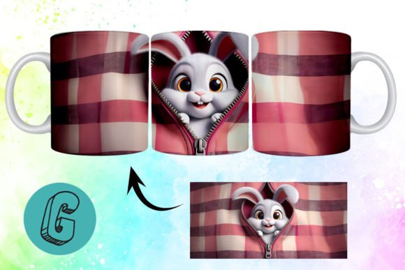 Valentine Cute Rabbit 3D Mug Wrap for DIY Magic