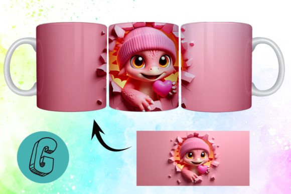 Valentine Dragon 3D Mug Wrap: A Creative Digital Asset