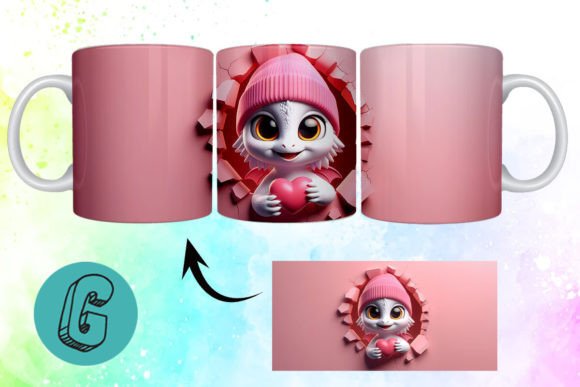 Valentine Dragon 3D Mug Wrap: A High-Quality Design Asset