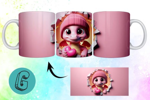 Valentine Dragon 3D Mug Wrap: Creative Digital Download