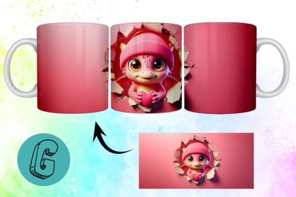Valentine Dragon 3D Mug Wrap: High-Quality Digital Download