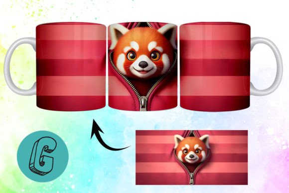 Valentine Red Panda 3D Mug Wrap: A Charming Design Asset