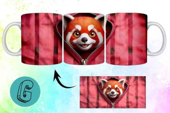 Valentine Red Panda 3D Mug Wrap: A Charming Design Asset